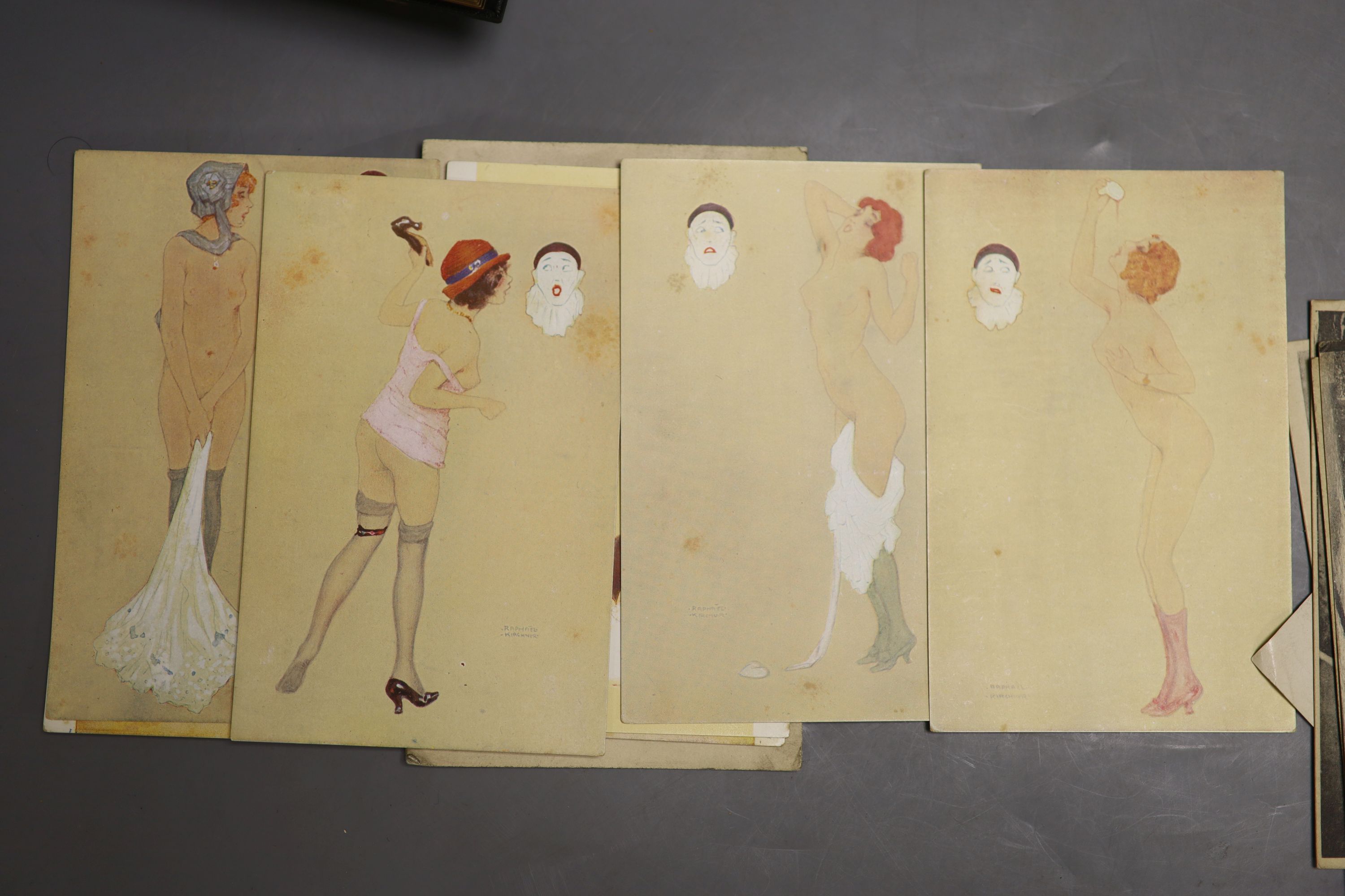 Three albums of photographs and a quantity of postcards inc. erotica.